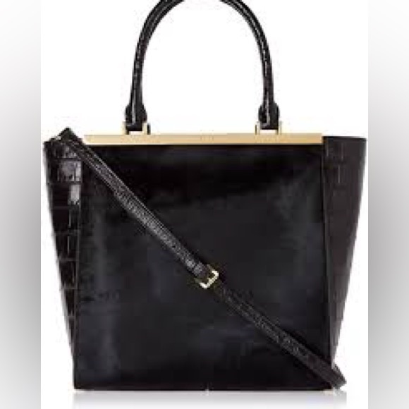 MICHAEL KORS LANA BLACK LEATHER CALF HAIR BLACK CROC ACCENT LARGE TOTE, Vintage - Picture 4 of 15